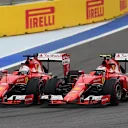 Sebastian Vettel (GER) Ferrari SF15-T and Kimi Raikkonen (FIN) Ferrari SF15-T battle at Formula One World Championship, Rd15, Russian Grand Prix, Race, Sochi Autodrom, Sochi, Krasnodar Krai, Russia, Sunday 11 October 2015. © Sutton Motorsport Images