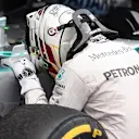 Lewis Hamilton (GBR) Mercedes AMG F1 W06 celebrates in parc ferme at Formula One World Championship, Rd15, Russian Grand Prix, Race, Sochi Autodrom, Sochi, Krasnodar Krai, Russia, Sunday 11 October 2015. © Sutton Motorsport Images