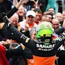 Sergio Perez (MEX) Force India celebrates in parc ferme at Formula One World Championship, Rd15, Russian Grand Prix, Race, Sochi Autodrom, Sochi, Krasnodar Krai, Russia, Sunday 11 October 2015. © Sutton Motorsport Images
