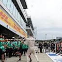 Lewis Hamilton (GBR) Mercedes AMG F1 celebrates with Nico Rosberg (GER) Mercedes AMG F1 and the team at Formula One World Championship, Rd15, Russian Grand Prix, Race, Sochi Autodrom, Sochi, Krasnodar Krai, Russia, Sunday 11 October 2015. © Sutton Motorsport Images