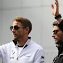 Jenson Button (GBR) McLaren and Romain Grosjean (FRA) Lotus F1 at the drivers parade at Formula One World Championship, Rd15, Russian Grand Prix, Race, Sochi Autodrom, Sochi, Krasnodar Krai, Russia, Sunday 11 October 2015. © Sutton Motorsport Images