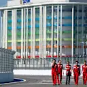 Sebastian Vettel (GER) Ferrari, James Allison (GBR) Ferrari Chassis Technical Director and the team walk the track at Formula One World Championship, Rd15, Russian Grand Prix, Preparations, Sochi Autodrom, Sochi, Krasnodar Krai, Russia, Thursday 8 October 2015. © Sutton Motorsport Images