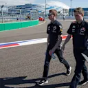 Daniil Kyvat (RUS) Red Bull Racing and engineer walk the track at Formula One World Championship, Rd15, Russian Grand Prix, Preparations, Sochi Autodrom, Sochi, Krasnodar Krai, Russia, Thursday 8 October 2015. © Sutton Motorsport Images