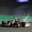 Romain Grosjean (FRA) Lotus E23 Hybrid sparks at Formula One World Championship, Rd13, Singapore Grand Prix, Practice, Marina Bay Street Circuit, Singapore, Friday 18 September 2015. © Sutton Motorsport Images