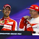 Pole sitter Sebastian Vettel (GER) Ferrari and Kimi Raikkonen (FIN) Ferrari in the press conference  at Formula One World Championship, Rd13, Singapore Grand Prix, Qualifying, Marina Bay Street Circuit, Singapore, Saturday 19  September 2015. © Sutton Motorsport Images