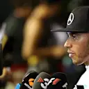 Race retiree Lewis Hamilton (GBR) Mercedes AMG F1 talks with the media at Formula One World Championship, Rd13, Singapore Grand Prix, Race, Marina Bay Street Circuit, Singapore, Sunday 20 September 2015. © Sutton Motorsport Images