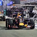 Daniel Ricciardo (AUS) Red Bull Racing RB11 makes a pit stop at Formula One World Championship, Rd13, Singapore Grand Prix, Race, Marina Bay Street Circuit, Singapore, Sunday 20 September 2015. © Sutton Motorsport Images