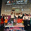 (L to R): Second placed Mustangs from Potugal, winners Union Racing International, joint team from the USA and Germany and third placed AIB Racing from Ireland celebrate at the F1 in Schools Finals at Formula One World Championship, Rd13, Singapore Grand Prix, Preparations, Marina Bay Street Circuit, Singapore, Wednesday 16 September 2015. © Sutton Motorsport Images