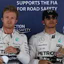 Pole sitter Nico Rosberg (GER) Mercedes AMG F1 and Lewis Hamilton (GBR) Mercedes AMG F1 in parc ferme at Formula One World Championship, Rd5, Spanish Grand Prix Qualifying, Barcelona, Spain, Saturday 9 May 2015. © Sutton Motorsport Images