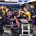 The car of Daniil Kvyat (RUS) Red Bull Racing RB11 is worked on in the garage at Formula One World Championship, Rd5, Spanish Grand Prix Qualifying, Barcelona, Spain, Saturday 9 May 2015. © Sutton Motorsport Images