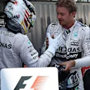 Race winner Nico Rosberg (GER) Mercedes AMG F1 celebrates with Lewis Hamilton (GBR) Mercedes AMG F1 in parc ferme at Formula One World Championship, Rd5, Spanish Grand Prix Qualifying, Barcelona, Spain, Saturday 9 May 2015. © Sutton Motorsport Images