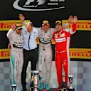 L to R): Lewis Hamilton (GBR) Mercedes AMG F1, Tony Ross (GBR) Mercedes AMG F1 Race Engineer, race winner Nico Rosberg (GER) Mercedes AMG F1 and Sebastian Vettel (GER) Ferrari celebrate on the podium at Formula One World Championship, Rd5, Spanish Grand Prix Race, Barcelona, Spain, Sunday 10 May 2015. © Sutton Motorsport Images
