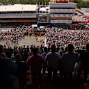 Podium ceremony viewed form the grandstand with fans on track at Formula One World Championship, Rd5, Spanish Grand Prix Race, Barcelona, Spain, Sunday 10 May 2015. © Sutton Motorsport Images