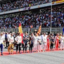 Drivers observe the National Anthem on the grid at Formula One World Championship, Rd5, Spanish Grand Prix Qualifying, Barcelona, Spain, Saturday 9 May 2015. © Sutton Motorsport Images