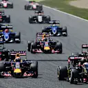Romain Grosjean (FRA) Lotus E23 Hybrid and Daniel Ricciardo (AUS) Red Bull Racing RB11 at the start of the race at Formula One World Championship, Rd5, Spanish Grand Prix Qualifying, Barcelona, Spain, Saturday 9 May 2015. © Sutton Motorsport Images