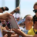 Jenson Button (GBR) McLaren signs autographs for the fans at Formula One World Championship, Rd5, Spanish Grand Prix Preparations, Barcelona, Spain, Thursday 7 May 2015. © Sutton Motorsport Images