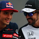 Carlos Sainz jr (ESP) Scuderia Toro Rosso, Fernando Alonso (ESP) McLaren at Formula One World Championship, Rd5, Spanish Grand Prix Preparations, Barcelona, Spain, Thursday 7 May 2015. © Sutton Motorsport Images