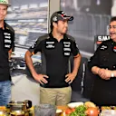 Sergio Perez (MEX) Force India and Nico Hulkenberg (GER) Force India F1 at The Taste of Mexico in Barcelona event in the Force India Motorhome at Formula One World Championship, Rd5, Spanish Grand Prix Preparations, Barcelona, Spain, Thursday 7 May 2015. © Sutton Motorsport Images