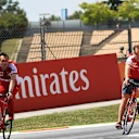 Sebastian Vettel (GER) Ferrari rides a bike on the track at Formula One World Championship, Rd5, Spanish Grand Prix Preparations, Barcelona, Spain, Thursday 7 May 2015. © Sutton Motorsport Images