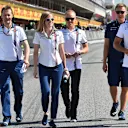 Susie Wolff (GBR) Williams Development Driver and Valtteri Bottas (FIN) Williams walk the circuit at Formula One World Championship, Rd5, Spanish Grand Prix Preparations, Barcelona, Spain, Thursday 7 May 2015. © Sutton Motorsport Images