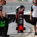 McLaren mechanics and McLaren MP4-30 front wing at Formula One Testing, Day Two, Barcelona, Spain, 13 May 2015. © Sutton Motorsport Images