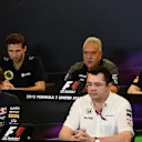 (L to R): Matthew Carter (GBR) Lotus F1 Team CEO, Dr. Vijay Mallya (IND) Force India Formula One Team Owner, Dr Helmut Marko (AUT) Red Bull Motorsport Consultant, Christian Horner (GBR) Red Bull Racing Team Principal and Eric Boullier (FRA) McLaren Racing Director in the press conference at Formula One World Championship, Rd16, United States  Grand Prix, Practice, Austin, Texas, USA, Friday 23 October 2015. © Sutton Motorsport Images