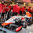 The car of Alexander Rossi (USA) Marussia in the garage at Formula One World Championship, Rd16, United States  Grand Prix, Qualifying, Austin, Texas, USA, Saturday 24 October 2015. © Sutton Motorsport Images