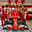 The car of Sebastian Vettel (GER) Ferrari SF15-T in the garage and Ferrari mechanics at Formula One World Championship, Rd16, United States  Grand Prix, Qualifying, Austin, Texas, USA, Saturday 24 October 2015. © Sutton Motorsport Images