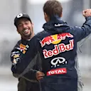 Daniel Ricciardo (AUS) Red Bull Racing and Daniil Kvyat (RUS) Red Bull Racing dance in pit lane at Formula One World Championship, Rd16, United States  Grand Prix, Qualifying, Austin, Texas, USA, Saturday 24 October 2015. © Sutton Motorsport Images