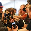 Lewis Hamilton (GBR) Mercedes AMG F1 talking to the media at Formula One World Championship, Rd16, United States  Grand Prix, Qualifying, Austin, Texas, USA, Saturday 24 October 2015. © Sutton Motorsport Images