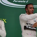 Nico Rosberg (GER) Mercedes AMG F1 and Lewis Hamilton (GBR) Mercedes AMG F1 on the podium at Formula One World Championship, Rd16, United States Grand Prix, Race, Austin, Texas, USA, Sunday 25 October 2015. © Sutton Motorsport Images