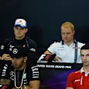 (L to R): Marcus Ericsson (SWE) Sauber, Valtteri Bottas (FIN) Williams, Daniel Ricciardo (AUS) Red Bull Racing, Kimi Raikkonen (FIN) Ferrari, Lewis Hamilton (GBR) Mercedes AMG F1 and Alexander Rossi (USA) Marussia in the Press Conference at Formula One World Championship, Rd16, United States  Grand Prix, Preparations, Austin, Texas, USA, Thursday 22 October 2015. © Sutton Motorsport Images