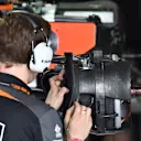 Force India F1 mechanic works on Force India VJM08 front wheel hub at Formula One World Championship, Rd16, United States  Grand Prix, Preparations, Austin, Texas, USA, Thursday 22 October 2015. © Sutton Motorsport Images
