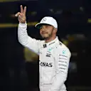 Pole sitter Lewis Hamilton (GBR) Mercedes AMG F1 celebrates in parc ferme at Formula One World Championship, Rd21, Abu Dhabi Grand Prix, Qualifying, Yas Marina Circuit, Abu Dhabi, UAE, Saturday 26 November 2016. © Sutton Images