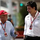 Niki Lauda (AUT) Mercedes AMG F1 Non-Executive Chairman and Toto Wolff (AUT) Mercedes AMG F1 Director of Motorsport at Formula One World Championship, Rd21, Abu Dhabi Grand Prix, Qualifying, Yas Marina Circuit, Abu Dhabi, UAE, Saturday 26 November 2016. © Sutton Images