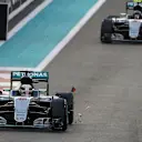Lewis Hamilton (GBR) Mercedes-Benz F1 W07 Hybrid runs iover debris at Formula One World Championship, Rd21, Abu Dhabi Grand Prix, Race, Yas Marina Circuit, Abu Dhabi, UAE, Sunday 27 November 2016. © Sutton Images