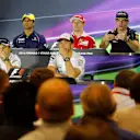 (L to R): Felipe Nasr (BRA) Sauber, Kimi Raikkonen (FIN) Ferrari, Max Verstappen (NED) Red Bull Racing, Felipe Massa (BRA) Williams and Jenson Button (GBR) McLaren at Formula One World Championship, Rd21, Abu Dhabi Grand Prix, Preparations, Yas Marina Circuit, Abu Dhabi, UAE, Thursday 24 November 2016. © Sutton Images