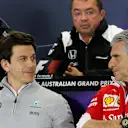 Toto Wolff (AUT) Mercedes AMG F1 Director of Motorsport and Maurizio Arrivabene (ITA) Ferrari Team Principal in the Press Conference at Formula One World Championship, Rd1, Australian Grand Prix, Practice, Albert Park, Melbourne, Australia, Friday 18 March 2016. © Sutton Motorsport Images