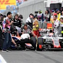 Rio Haryanto (IDN) Manor Racing MRT05 and Romain Grosjean (FRA) Haas VF-16 collide in pit lane in FP3 at Formula One World Championship, Rd1, Australian Grand Prix, Qualifying, Albert Park, Melbourne, Australia, Saturday 19 March 2016. © Sutton Motorsport Images