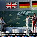 (L to R): Lewis Hamilton (GBR) Mercedes AMG F1, Race winner Nico Rosberg (GER) Mercedes AMG F1 and Sebastian Vettel (GER) Ferrari celebrate on the podium with champagne at Formula One World Championship, Rd1, Australian Grand Prix, Race, Albert Park, Melbourne, Australia, Sunday 20 March 2016. © Sutton Motorsport Images