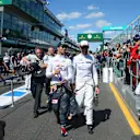 Daniel Ricciardo (AUS) Red Bull Racing and Jenson Button (GBR) McLaren on the drivers parade at Formula One World Championship, Rd1, Australian Grand Prix, Race, Albert Park, Melbourne, Australia, Sunday 20 March 2016. © Sutton Motorsport Images