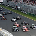 Sebastian Vettel (GER) Ferrari SF16-H leads Nico Rosberg (GER) Mercedes-Benz F1 W07 Hybrid and Lewis Hamilton (GBR) Mercedes-Benz F1 W07 Hybrid at the start of the race at Formula One World Championship, Rd1, Australian Grand Prix, Race, Albert Park, Melbourne, Australia, Sunday 20 March 2016. © Sutton Motorsport Images