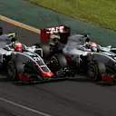 Esteban Gutierrez (MEX) Haas VF-16 and Romain Grosjean (FRA) Haas VF-16 battle at the start of the race at Formula One World Championship, Rd1, Australian Grand Prix, Race, Albert Park, Melbourne, Australia, Sunday 20 March 2016. © Sutton Motorsport Images