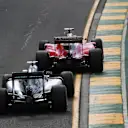 Sebastian Vettel (GER) Ferrari SF16-H and Lewis Hamilton (GBR) Mercedes-Benz F1 W07 Hybrid battle at Formula One World Championship, Rd1, Australian Grand Prix, Race, Albert Park, Melbourne, Australia, Sunday 20 March 2016. © Sutton Motorsport Images