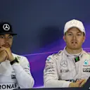 Lewis Hamilton (GBR) Mercedes AMG F1 and Nico Rosberg (GER) Mercedes AMG F1 in the press conference at Formula One World Championship, Rd1, Australian Grand Prix, Race, Albert Park, Melbourne, Australia, Sunday 20 March 2016. © Sutton Motorsport Images