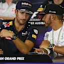 Daniel Ricciardo (AUS) Red Bull Racing and Lewis Hamilton (GBR) Mercedes AMG F1 in the press conference at Formula One World Championship, Rd1, Australian Grand Prix, Preparations, Albert Park, Melbourne, Australia, Thursday 17 March 2016. © Sutton Motorsport Images