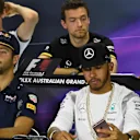 Esteban Gutierrez (MEX) Haas F1, Daniel Ricciardo (AUS) Red Bull Racing, Jolyon Palmer (GBR) Renault Sport F1 Team, Lewis Hamilton (GBR) Mercedes AMG F1 and Rio Haryanto (IDN) Manor Racing during the Press Conference at Formula One World Championship, Rd1, Australian Grand Prix, Preparations, Albert Park, Melbourne, Australia, Thursday 17 March 2016. © Sutton Motorsport Images