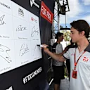 Esteban Gutierrez (MEX) Haas F1 signs the autograph wall at Formula One World Championship, Rd1, Australian Grand Prix, Preparations, Albert Park, Melbourne, Australia, Thursday 17 March 2016. © 2014