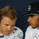 Nico Rosberg (GER) Mercedes AMG F1 and Lewis Hamilton (GBR) Mercedes AMG F1 in the Press Conference at Formula One World Championship, Rd9, Austrian Grand Prix, Qualifying, Spielberg, Austria, Saturday 2 July 2016. © Sutton Images