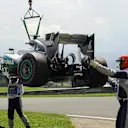 The crashed car of Nico Rosberg (GER) Mercedes-Benz F1 W07 Hybrid is recovered in FP3 at Formula One World Championship, Rd9, Austrian Grand Prix, Qualifying, Spielberg, Austria, Saturday 2 July 2016. © Sutton Images